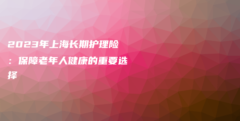 2023年上海长期护理险：保障老年人健康的重要选择-PLB